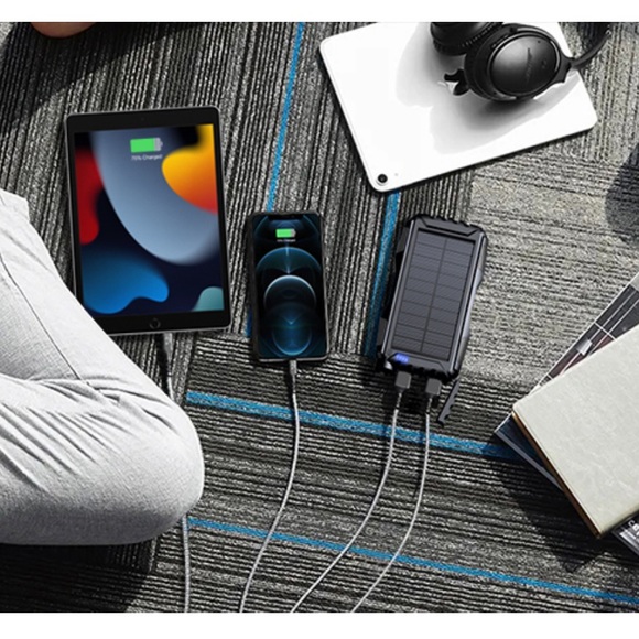 Solar Power Bank External Battery 5V 3.1A Qc 3.0 Fast Charger Flashlight (Black) - Picture 5 of 13